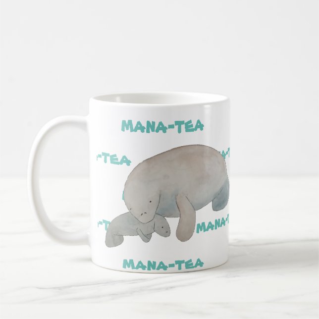 Mana-tea Funny Pun Manatee Coffee Mug (Left)