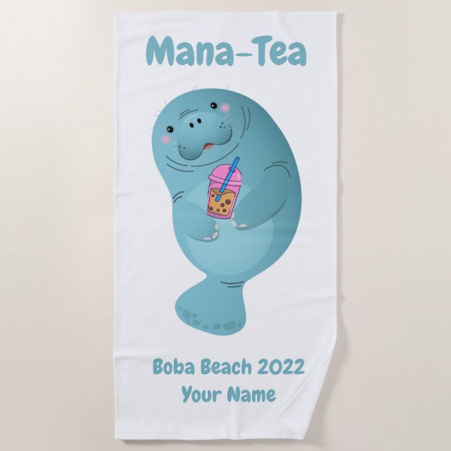 Mana-tea Personalised Manatee Boba Tea Beach Towel (Front)