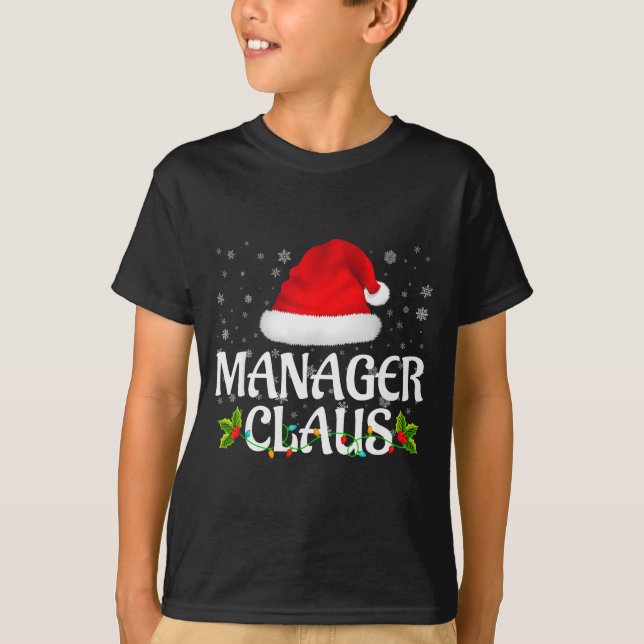 Manager Claus Christmas Lights Santa Pajama Family T-Shirt (Front)