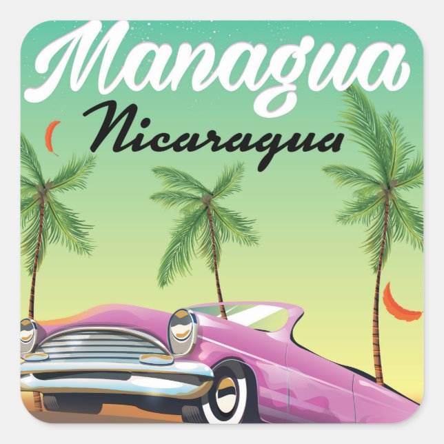 Managua - Nicaragua travel poster Square Sticker (Front)