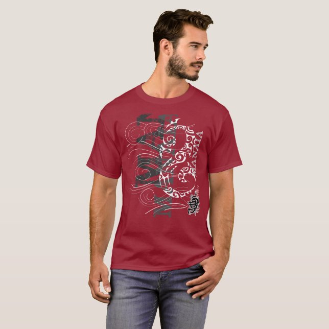 Manaia - Guardian (red writing) T-Shirt (Front Full)