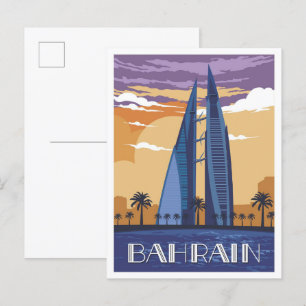 Manama Bahrain Art Vintage Travel Illustration Postcard