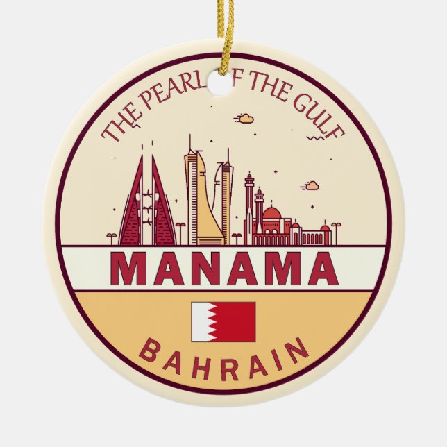 Manama Bahrain City Skyline Emblem Ceramic Tree Decoration (Front)