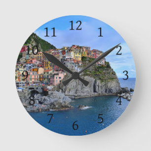 Manarola Cinq Terre Italy Europe Coastal Village Round Clock