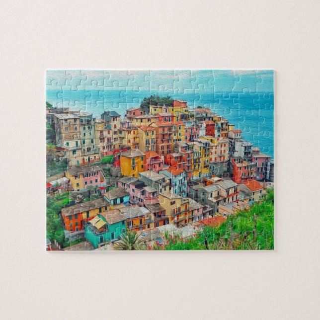 Manarola Cinque Terre Italy Coastline Painting Jigsaw Puzzle (Horizontal)
