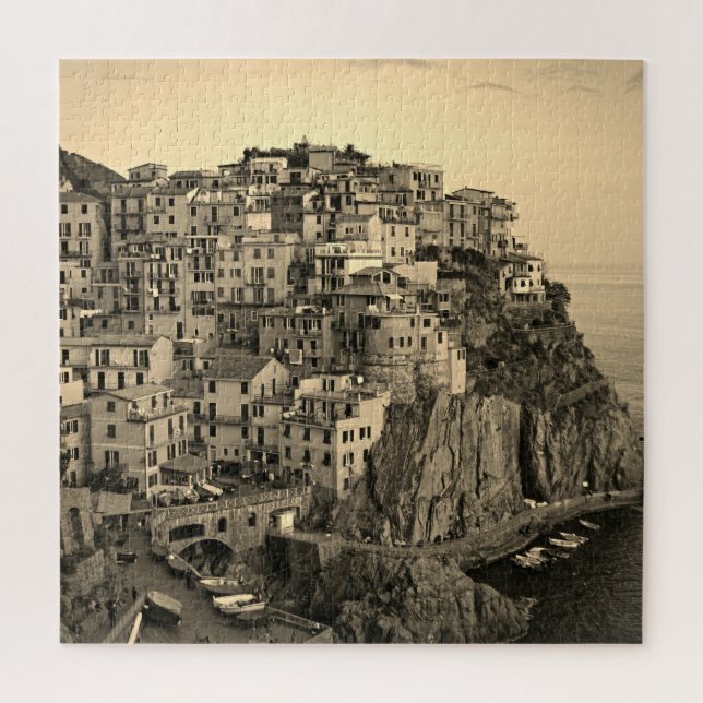 Manarola in Sepia Tones - Italy - 20x20 - 676 pcs. Jigsaw Puzzle (Vertical)