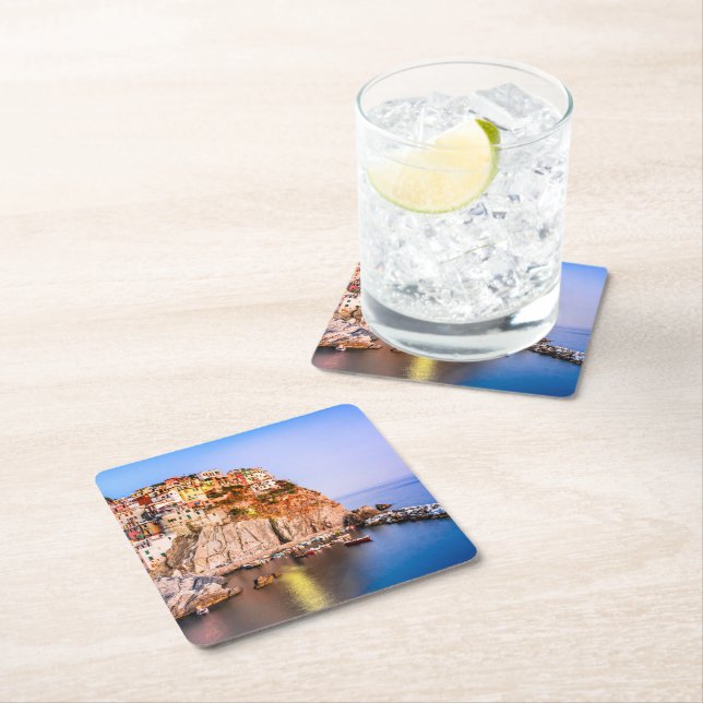 Manarola Italy Square Paper Coaster (Insitu)