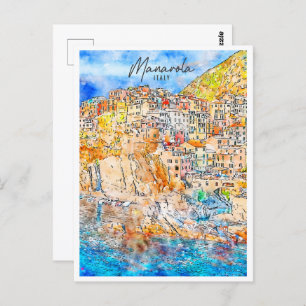 Manarola Italy Travel Place Watercolor Postcard