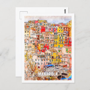 Manarola Italy Travel Place Watercolor Postcard