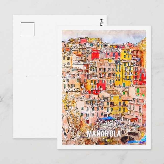 Manarola Italy Travel Place Watercolor Postcard (Front/Back)
