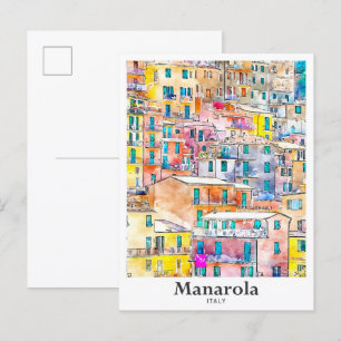 Manarola Italy Travel Watercolor Hand Drawn Postcard