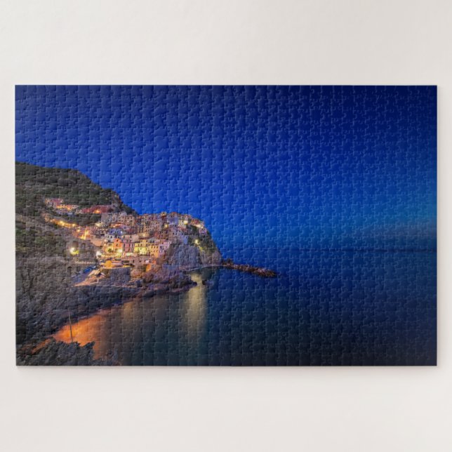 Manarola town in the Cinque Terre in the evening Jigsaw Puzzle (Horizontal)