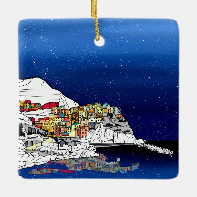 Manarola Village Italy Ceramic Ornament (Front)