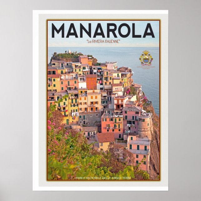 Manarola Vineyard Sunset (white) Poster (Front)