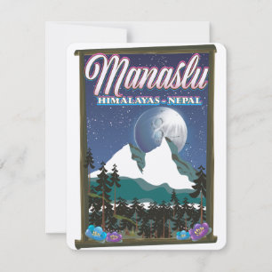 Manaslu Himalayas Nepal travel poster map