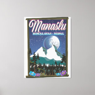 Manaslu Himalayas Nepal travel poster map Canvas Print