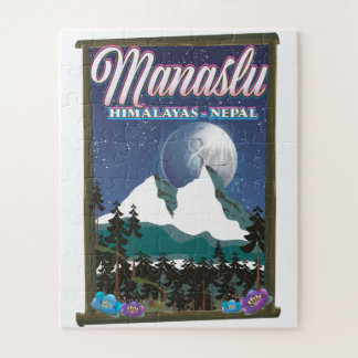 Manaslu Himalayas Nepal travel poster map Jigsaw Puzzle