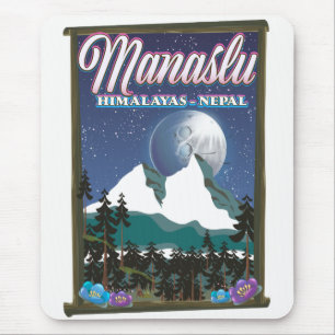 Manaslu Himalayas Nepal travel poster map Mouse Mat