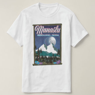 Manaslu Himalayas Nepal travel poster map T-Shirt