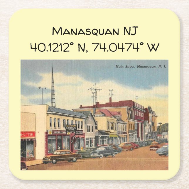 Manasquan NJ Coordinates Longitude and Latitude Square Paper Coaster (Front)