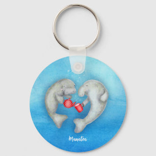 'Manatea for two' tea drinking manatees key ring