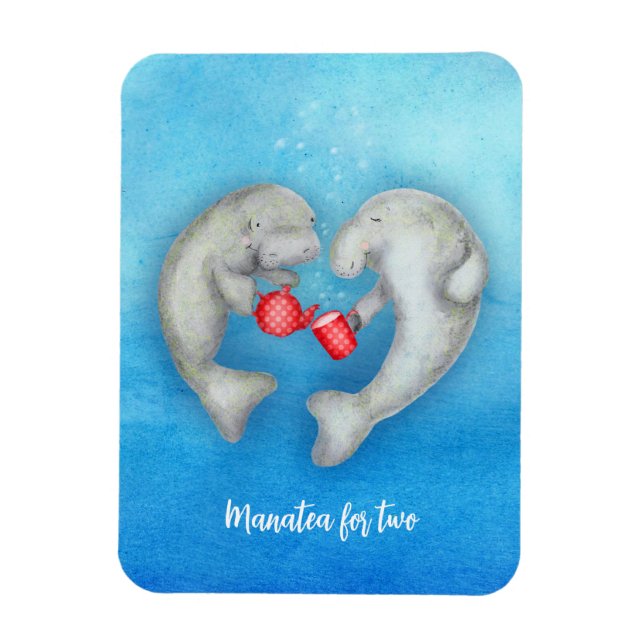 'Manatea for two' tea drinking manatees magnet (Vertical)