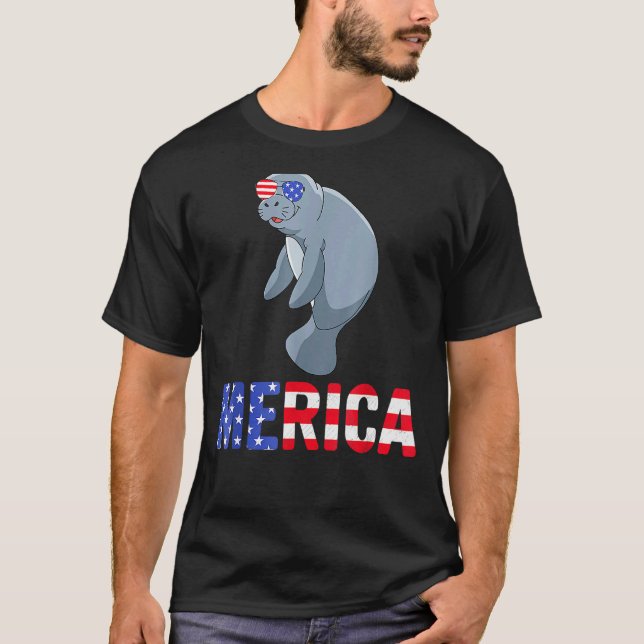 Manatee 4th Of July Merica Animal Sea Sunglass Ame T-Shirt (Front)