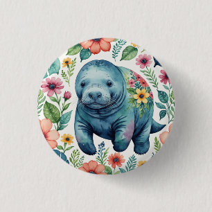 Manatee baby shirt 3 cm round badge