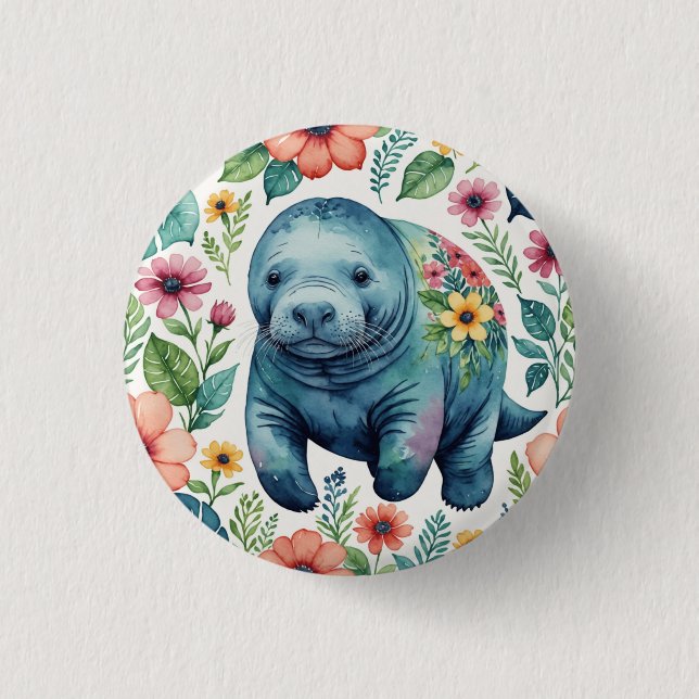 Manatee baby shirt 3 cm round badge (Front)