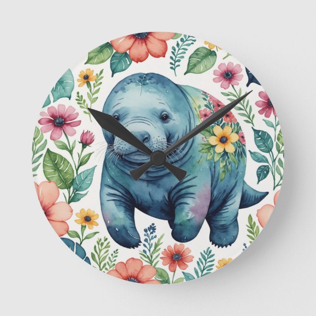 Manatee baby shirt round clock (Front)