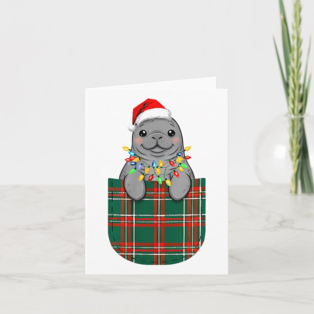 Manatee Buffalo Plaid Green Red White Cket Christm Card (Front)