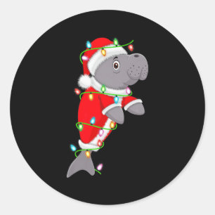 Manatee Christmas Lights Santa Costume Cute Animal Classic Round Sticker