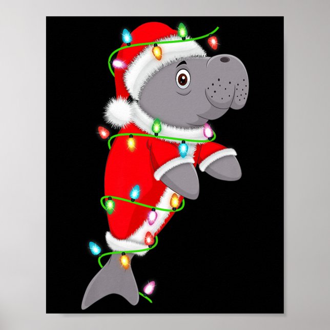 Manatee Christmas Lights Santa Costume Cute Animal Poster (Front)
