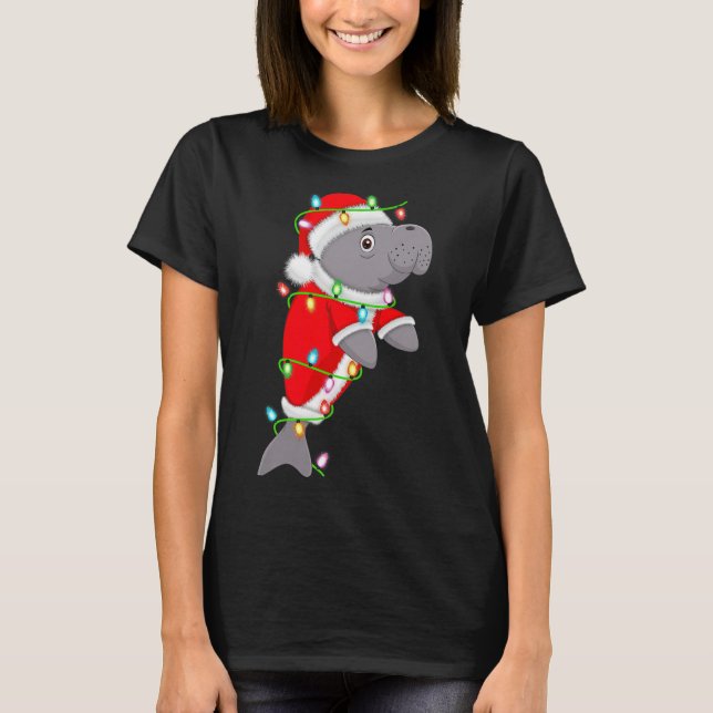 Manatee Christmas Lights Santa Costume Cute Animal T-Shirt (Front)