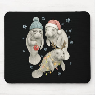 Manatee Christmas Manatee Santa Reindeer Lights Wo Mouse Mat