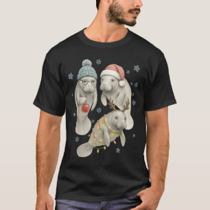Manatee Christmas Manatee Santa Reindeer Lights Wo T-Shirt
