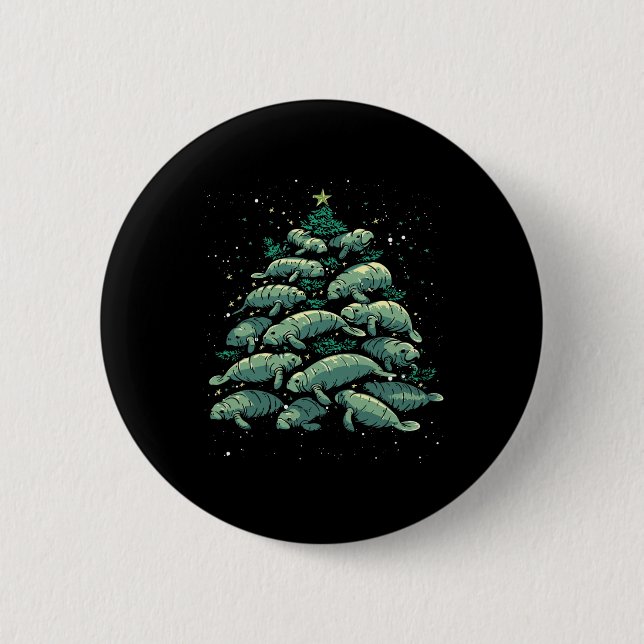 Manatee Christmas Tree Manatee Xmas Boys &amp; Wom 6 Cm Round Badge (Front)