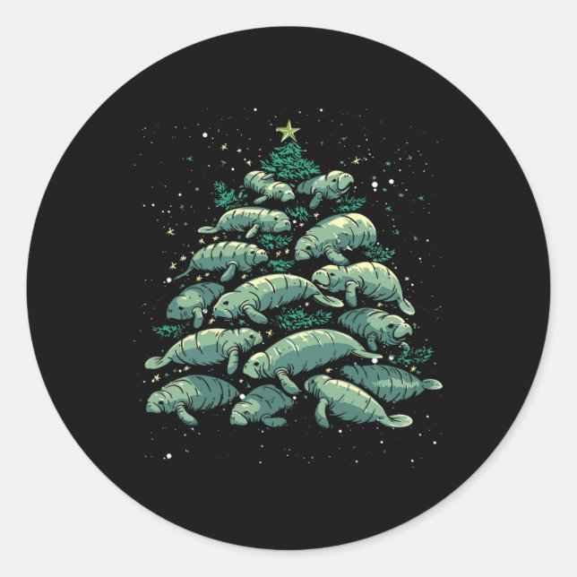 Manatee Christmas Tree Manatee Xmas Boys &amp; Wom Classic Round Sticker (Front)