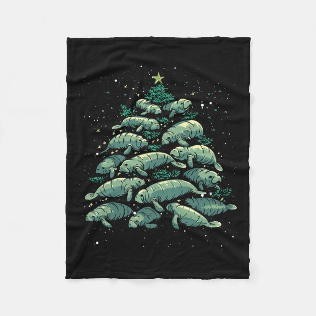 Manatee Christmas Tree Manatee Xmas Boys &amp; Wom Fleece Blanket (Front)