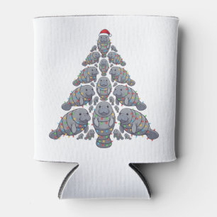 Manatee Christmas Tree Santa Hat Christmas Lights  Can Cooler