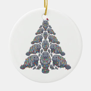 Manatee Christmas Tree Santa Hat Christmas Lights Ceramic Tree Decoration