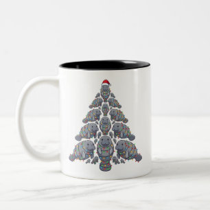 Manatee Christmas Tree Santa Hat Christmas Lights Two-Tone Coffee Mug