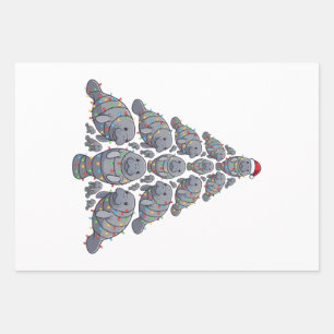 Manatee Christmas Tree Santa Hat Christmas Lights Wrapping Paper Sheet