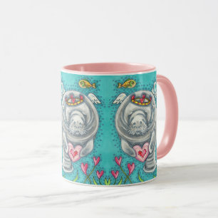MANATEE CUPID, BUBBLES & HEARTS COLORFUL VALENTINE MUG