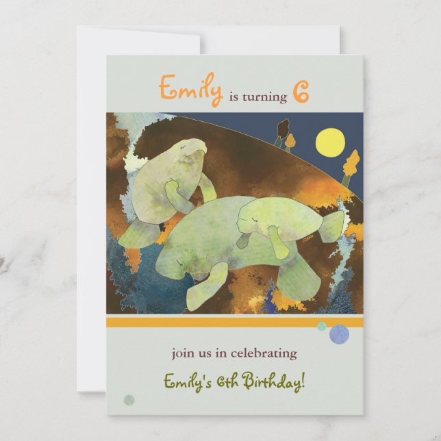 Manatee Family Kids Birthday Party Invitation (Front)