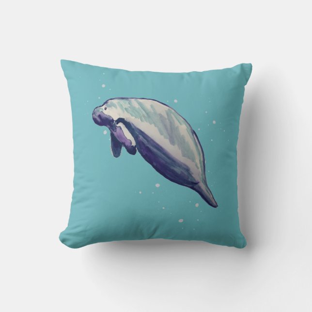 Manatee Florida Animal Painting Throw Pillow (Front)
