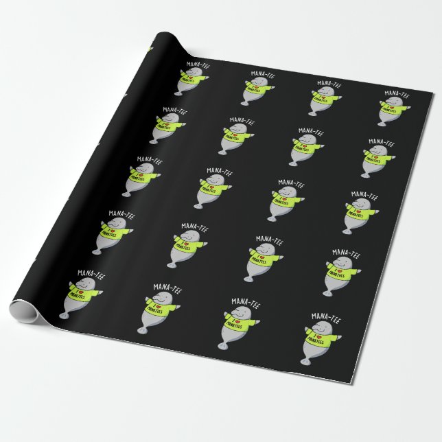 Manatee Funny Animal Pun Dark BG Wrapping Paper (Unrolled)
