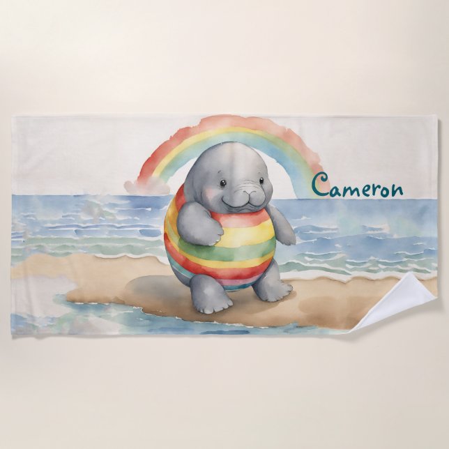 Manatee Gender Neutral Personalised Beach Towel (Front)