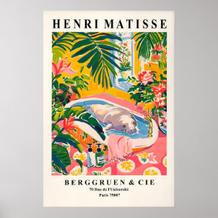 Manatee in bathtub art print, Pink tropical Poster