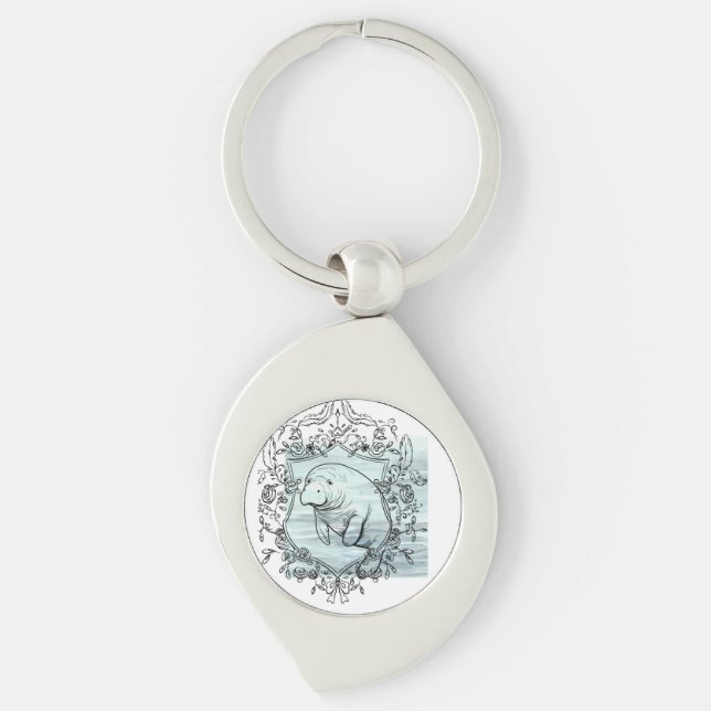 Manatee in Fancy Frame Key Ring (Front)